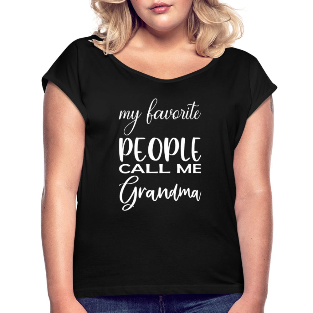 Frauen T-Shirt mit gerollten Ärmeln - Grandma - Schwarz