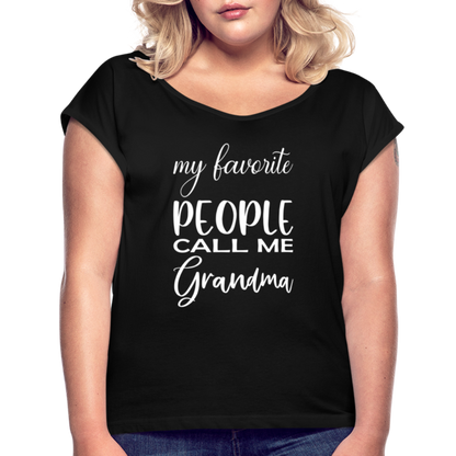 Frauen T-Shirt mit gerollten Ärmeln - Grandma - Schwarz