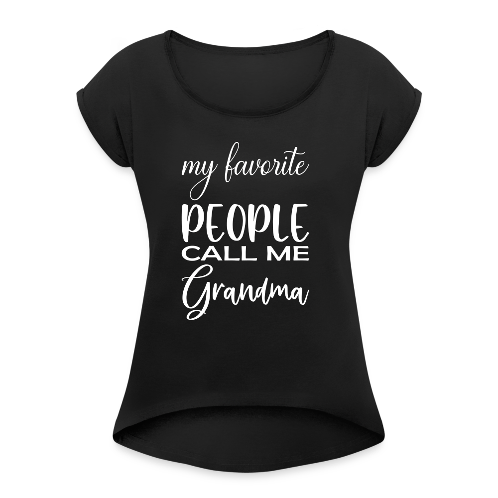 Frauen T-Shirt mit gerollten Ärmeln - Grandma - Schwarz