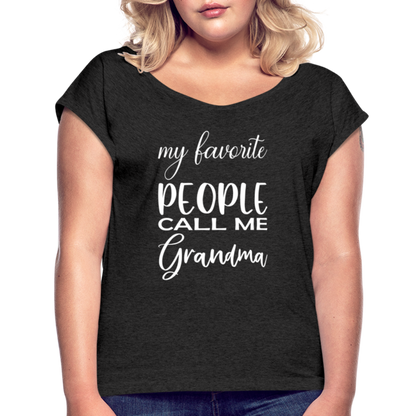 Frauen T-Shirt mit gerollten Ärmeln - Grandma - Schwarz meliert