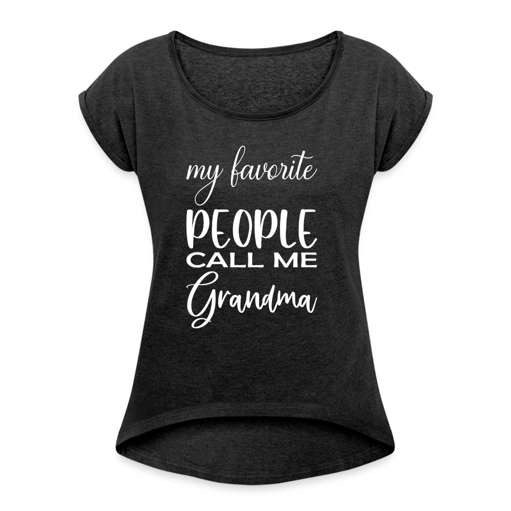 Frauen T-Shirt mit gerollten Ärmeln - Grandma - Schwarz meliert