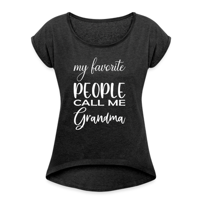 Frauen T-Shirt mit gerollten Ärmeln - Grandma - Schwarz meliert