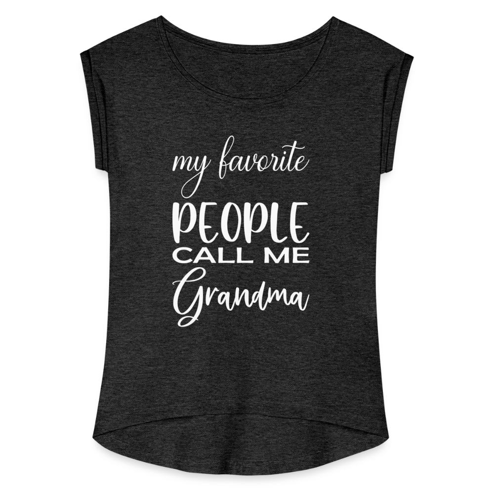 Frauen T-Shirt mit gerollten Ärmeln - Grandma - Schwarz meliert