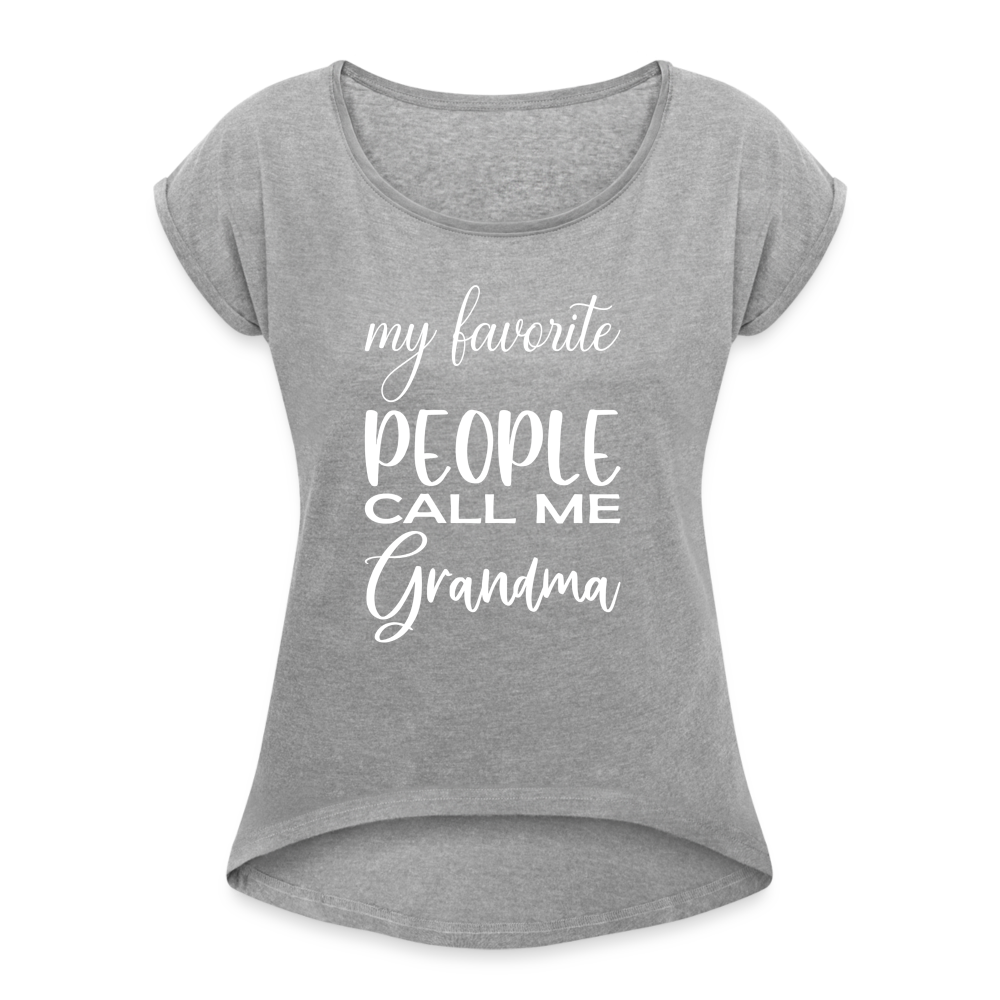 Frauen T-Shirt mit gerollten Ärmeln - Grandma - Grau meliert