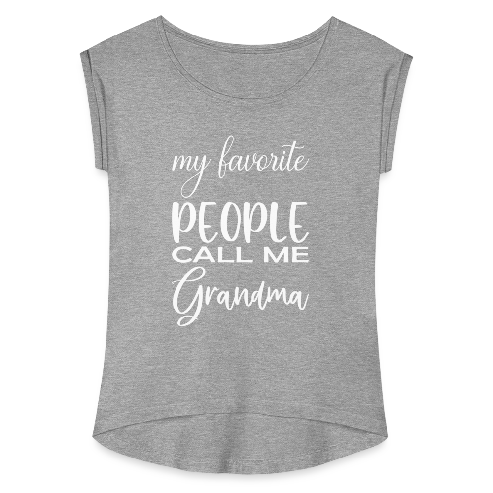 Frauen T-Shirt mit gerollten Ärmeln - Grandma - Grau meliert