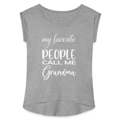 Frauen T-Shirt mit gerollten Ärmeln - Grandma - Grau meliert