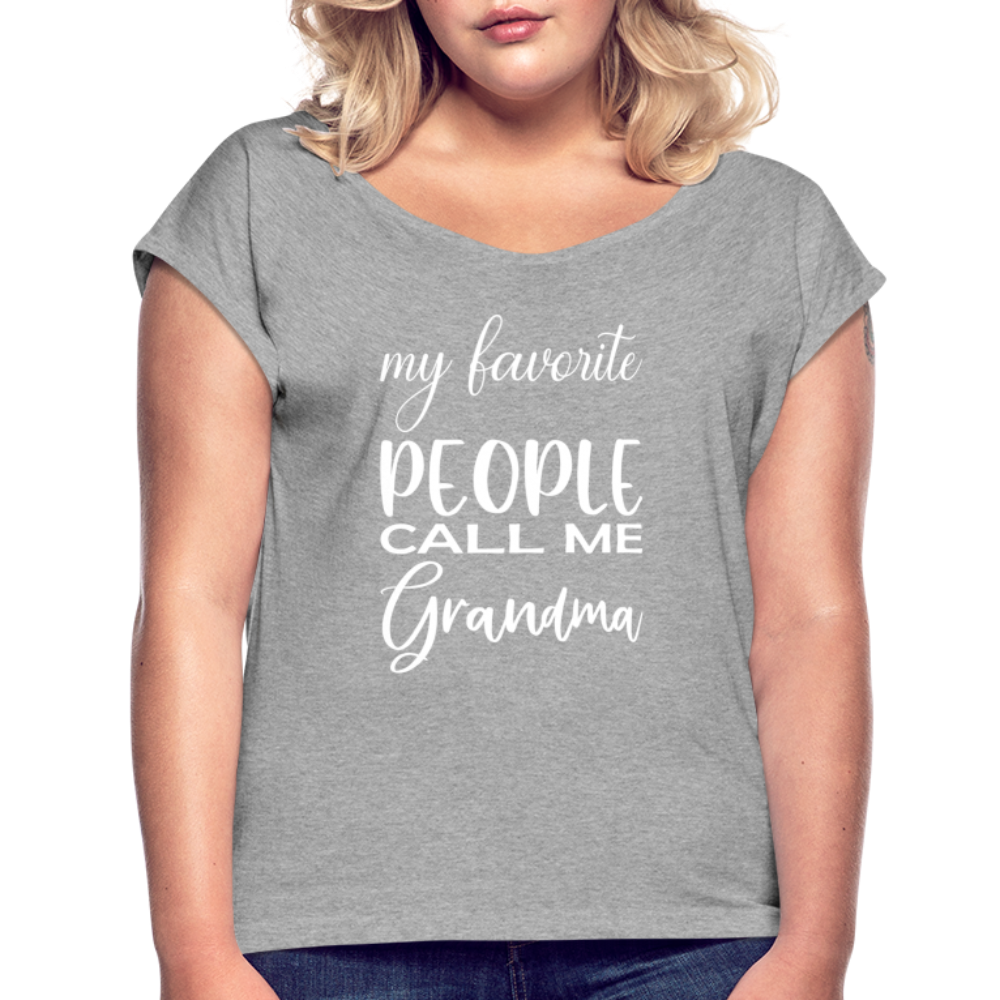 Frauen T-Shirt mit gerollten Ärmeln - Grandma - Grau meliert