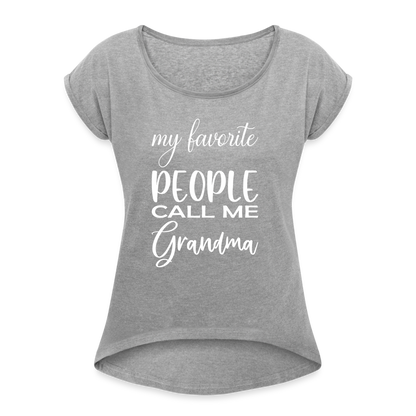 Frauen T-Shirt mit gerollten Ärmeln - Grandma - Grau meliert