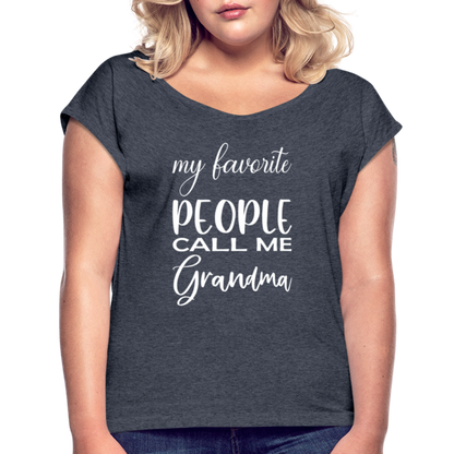 Frauen T-Shirt mit gerollten Ärmeln - Grandma - Navy meliert