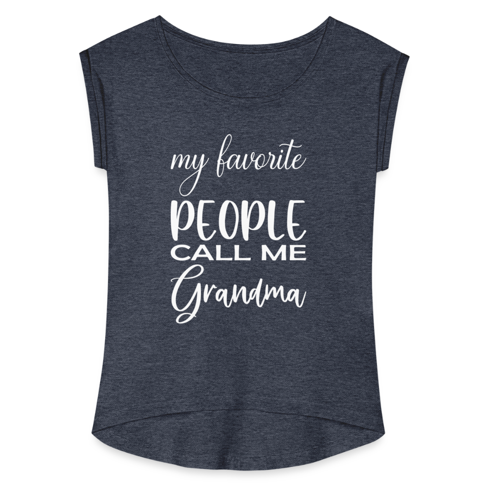 Frauen T-Shirt mit gerollten Ärmeln - Grandma - Navy meliert