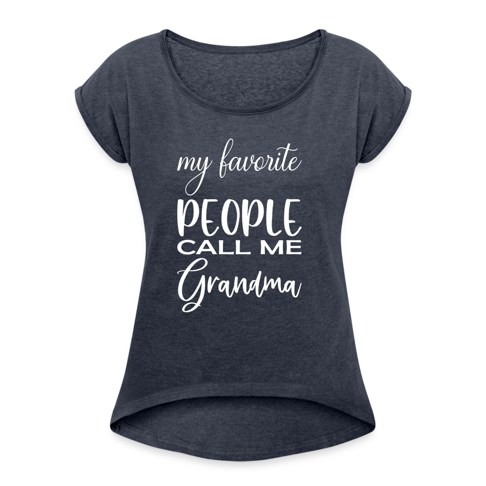 Frauen T-Shirt mit gerollten Ärmeln - Grandma - Navy meliert