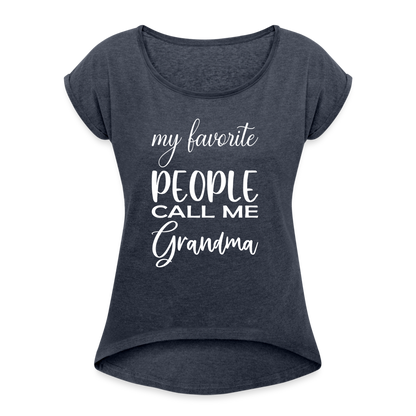 Frauen T-Shirt mit gerollten Ärmeln - Grandma - Navy meliert