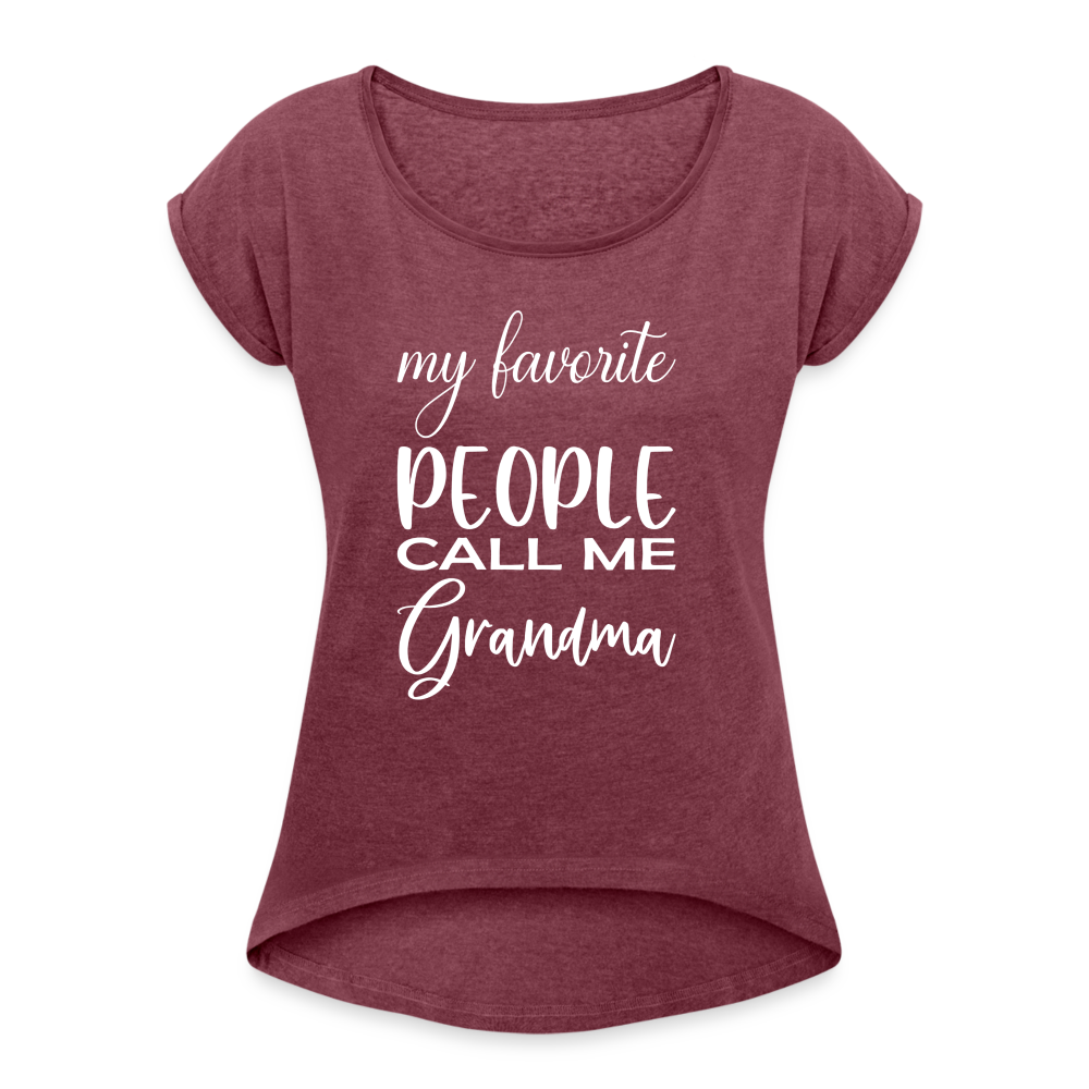 Frauen T-Shirt mit gerollten Ärmeln - Grandma - Bordeauxrot meliert