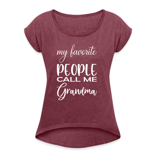 Frauen T-Shirt mit gerollten Ärmeln - Grandma - Bordeauxrot meliert