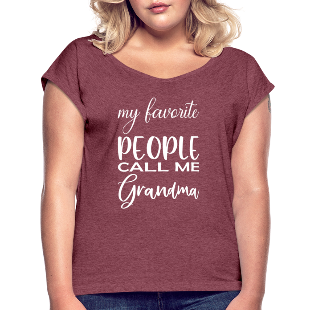 Frauen T-Shirt mit gerollten Ärmeln - Grandma - Bordeauxrot meliert