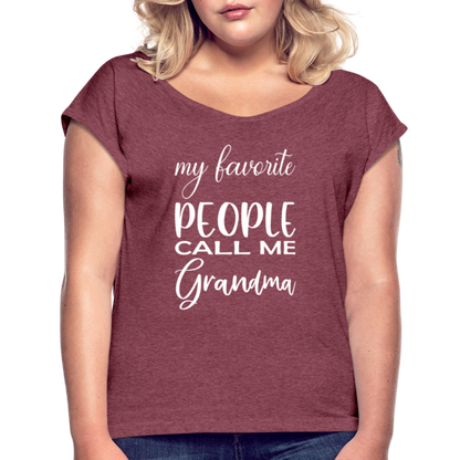 Frauen T-Shirt mit gerollten Ärmeln - Grandma - Bordeauxrot meliert