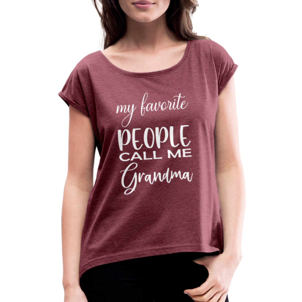 Frauen T-Shirt mit gerollten Ärmeln - Grandma - Bordeauxrot meliert