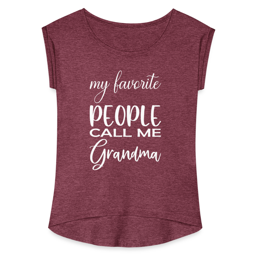 Frauen T-Shirt mit gerollten Ärmeln - Grandma - Bordeauxrot meliert