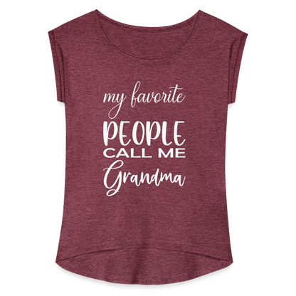 Frauen T-Shirt mit gerollten Ärmeln - Grandma - Bordeauxrot meliert