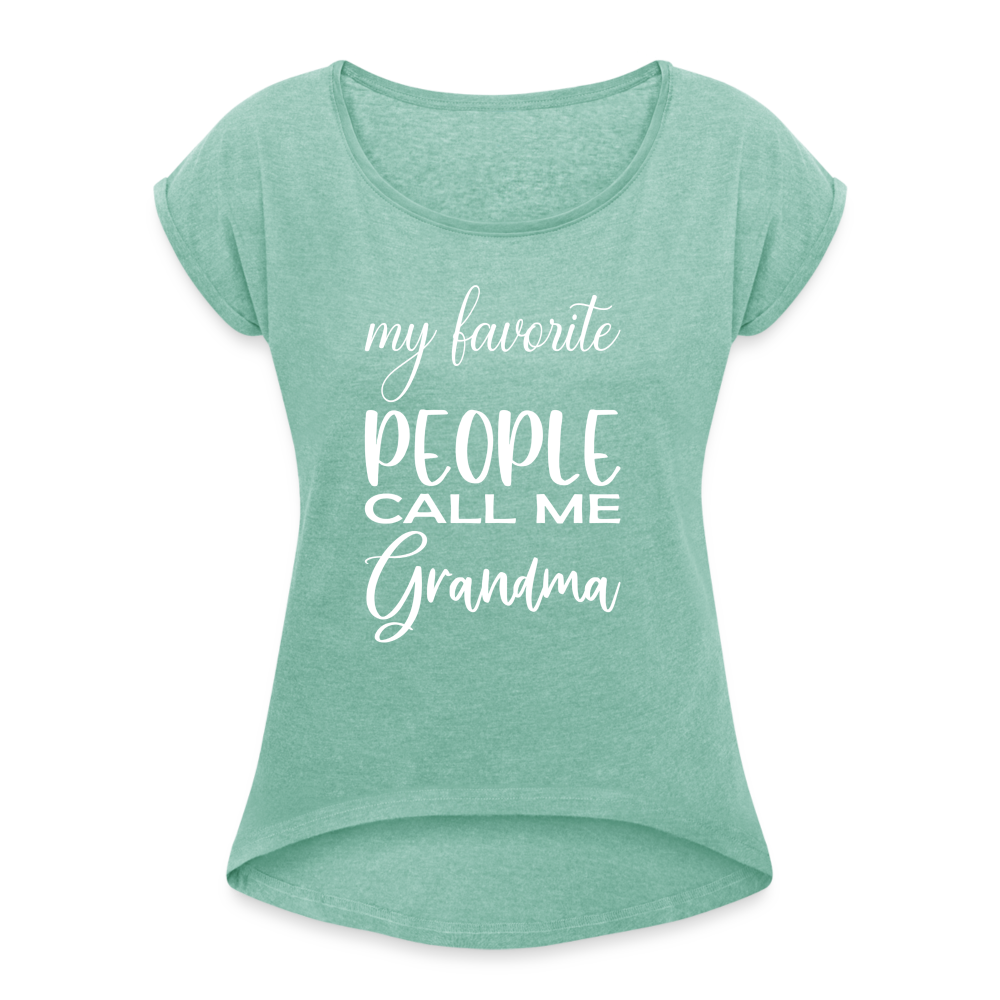 Frauen T-Shirt mit gerollten Ärmeln - Grandma - Minze meliert