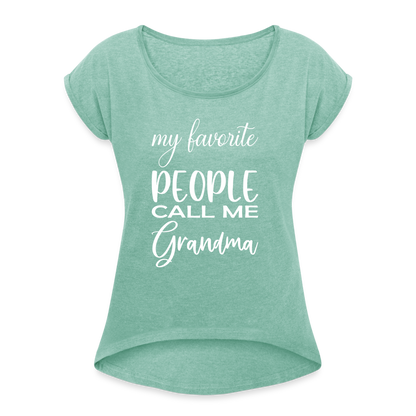 Frauen T-Shirt mit gerollten Ärmeln - Grandma - Minze meliert