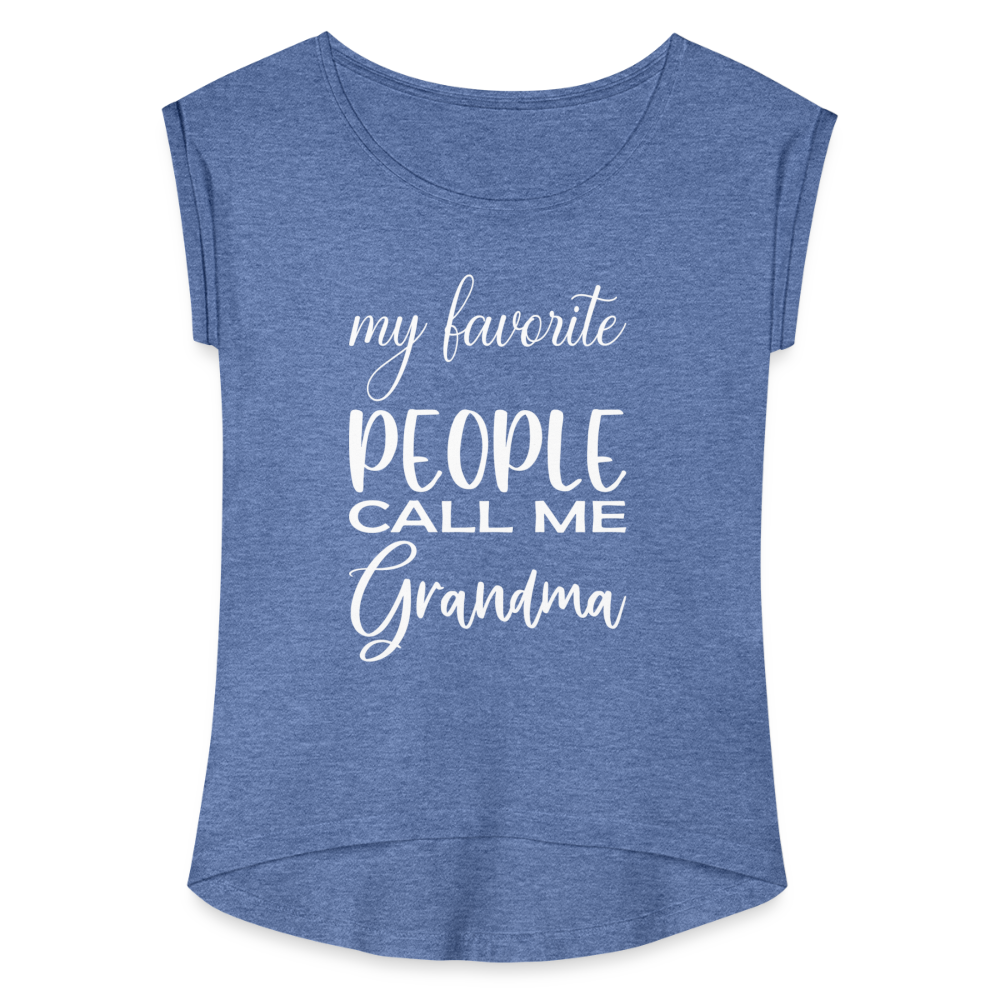 Frauen T-Shirt mit gerollten Ärmeln - Grandma - Denim meliert