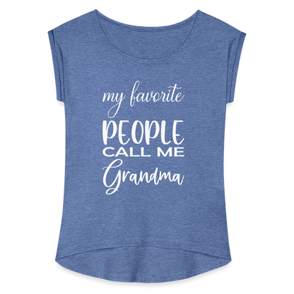 Frauen T-Shirt mit gerollten Ärmeln - Grandma - Denim meliert