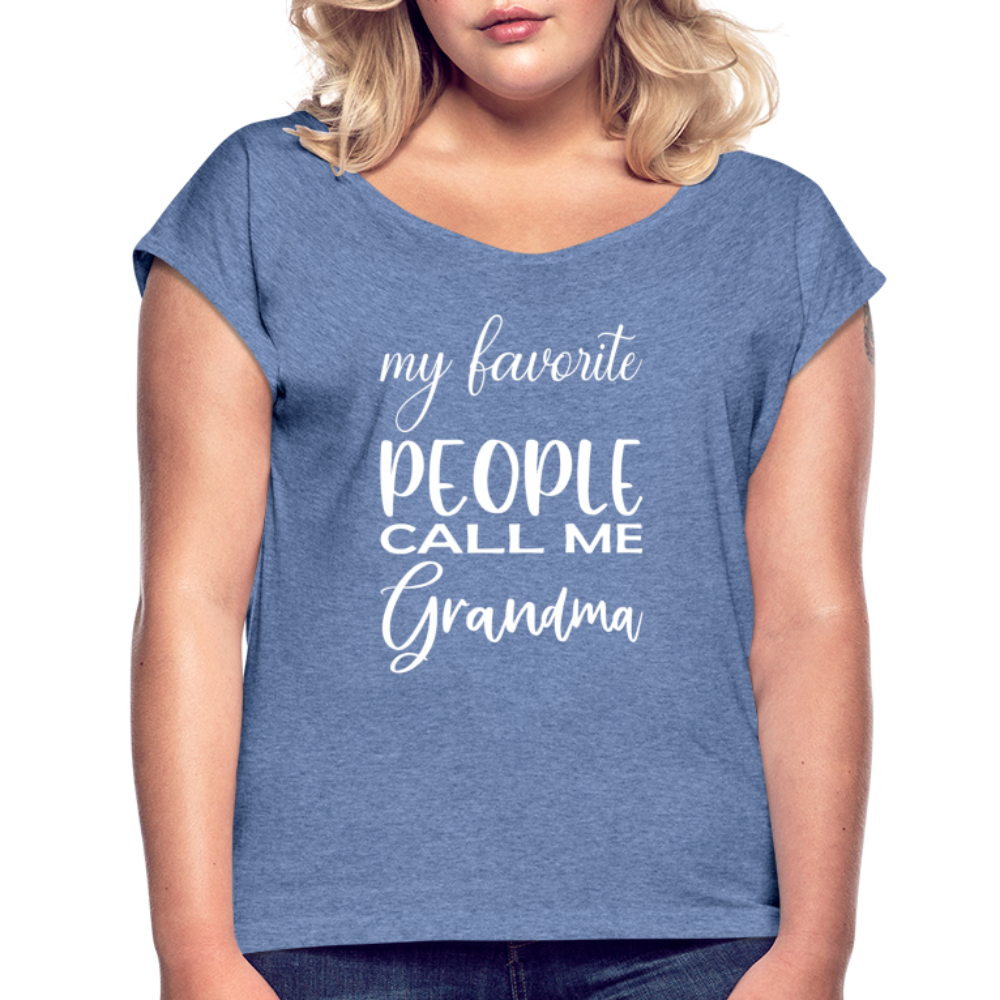 Frauen T-Shirt mit gerollten Ärmeln - Grandma - Denim meliert