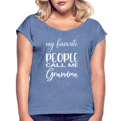 Frauen T-Shirt mit gerollten Ärmeln - Grandma - Denim meliert