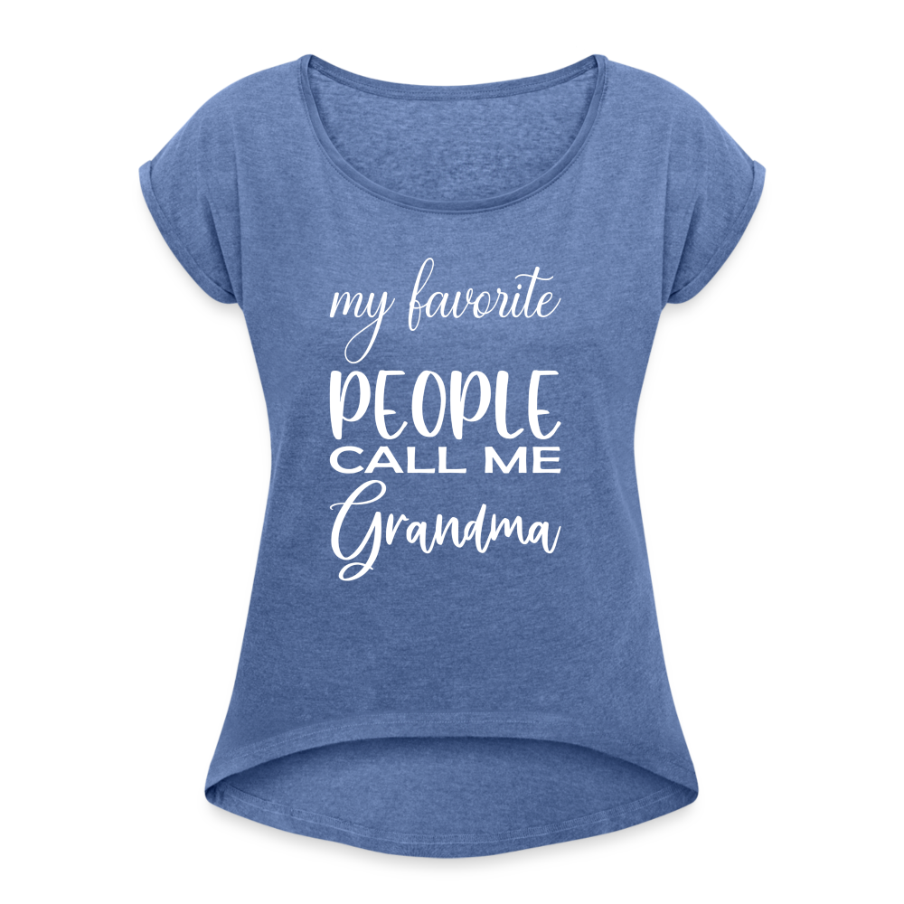 Frauen T-Shirt mit gerollten Ärmeln - Grandma - Denim meliert