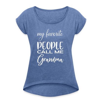 Frauen T-Shirt mit gerollten Ärmeln - Grandma - Denim meliert