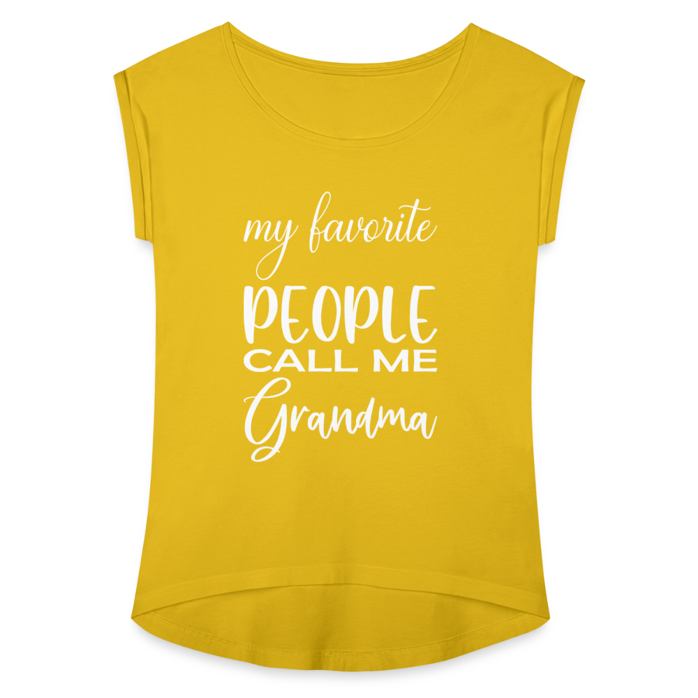 Frauen T-Shirt mit gerollten Ärmeln - Grandma - Senfgelb