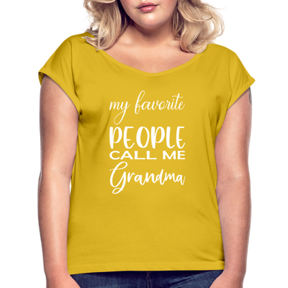 Frauen T-Shirt mit gerollten Ärmeln - Grandma - Senfgelb