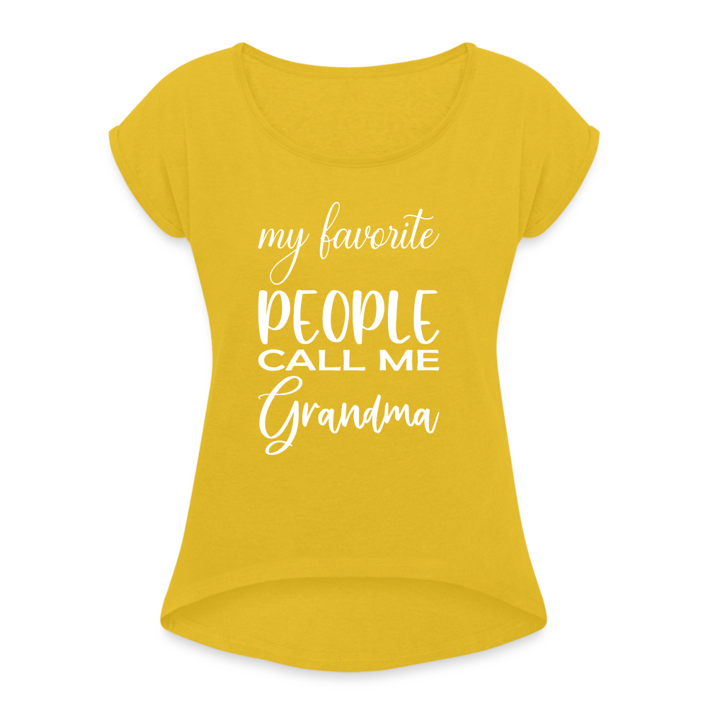 Frauen T-Shirt mit gerollten Ärmeln - Grandma - Senfgelb