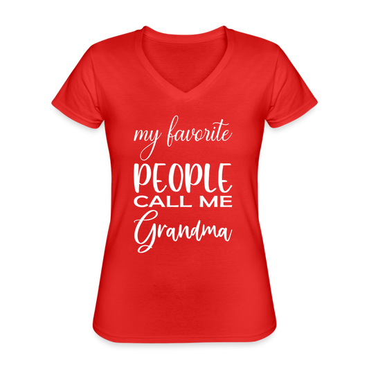 Klassisches Frauen-T-Shirt mit V-Ausschnitt - Grandma - Rot