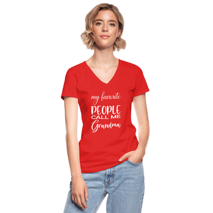 Klassisches Frauen-T-Shirt mit V-Ausschnitt - Grandma - Rot