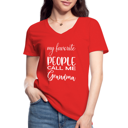 Klassisches Frauen-T-Shirt mit V-Ausschnitt - Grandma - Rot