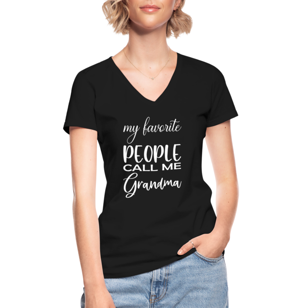 Klassisches Frauen-T-Shirt mit V-Ausschnitt - Grandma - Schwarz