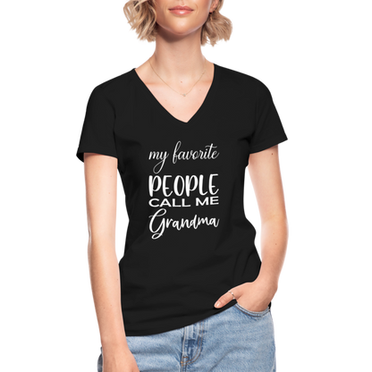 Klassisches Frauen-T-Shirt mit V-Ausschnitt - Grandma - Schwarz