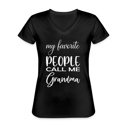 Klassisches Frauen-T-Shirt mit V-Ausschnitt - Grandma - Schwarz