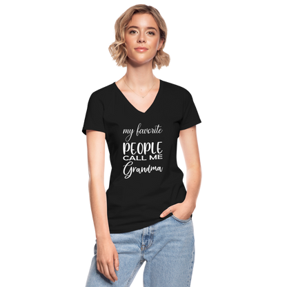 Klassisches Frauen-T-Shirt mit V-Ausschnitt - Grandma - Schwarz