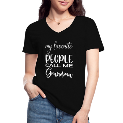 Klassisches Frauen-T-Shirt mit V-Ausschnitt - Grandma - Schwarz