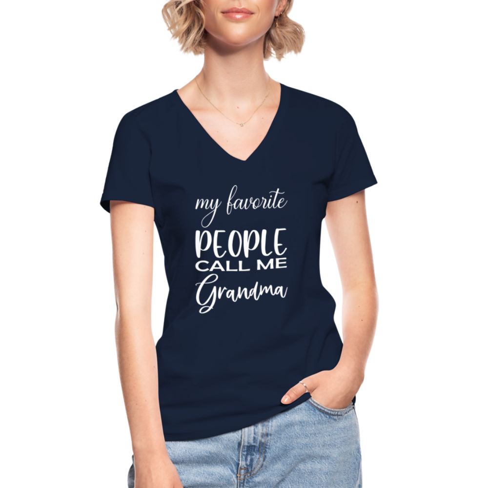 Klassisches Frauen-T-Shirt mit V-Ausschnitt - Grandma - Navy