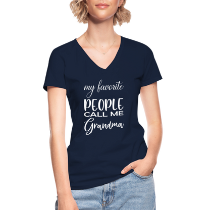 Klassisches Frauen-T-Shirt mit V-Ausschnitt - Grandma - Navy