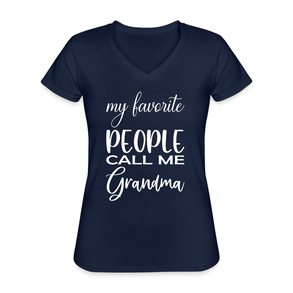 Klassisches Frauen-T-Shirt mit V-Ausschnitt - Grandma - Navy