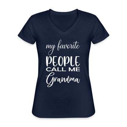 Klassisches Frauen-T-Shirt mit V-Ausschnitt - Grandma - Navy