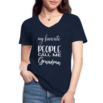 Klassisches Frauen-T-Shirt mit V-Ausschnitt - Grandma - Navy