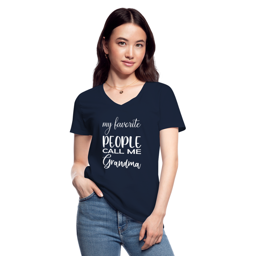 Klassisches Frauen-T-Shirt mit V-Ausschnitt - Grandma - Navy