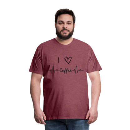 Männer Premium T-Shirt - I Love Coffee - Bordeauxrot meliert