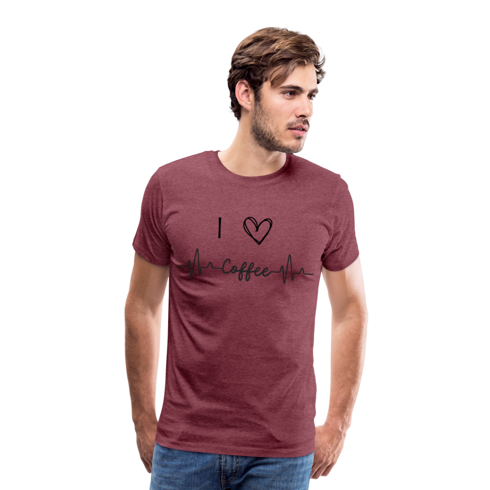 Männer Premium T-Shirt - I Love Coffee - Bordeauxrot meliert